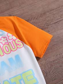 SHEIN Áo thun ngắn in chữ đan nhiều màu cho bé gái tuổi teen - Nhiều màu - Xem 5