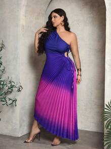SHEIN SXY Plus Size Ombre One Shoulder Pleated Asymmetrical Hem Dress - Purple - View 3