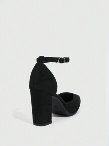 CUCCOO BIZCHIC 女士时尚黑色经典踝带尖头高跟鞋，粗跟，适合正式场合优雅基本款商务休闲商务时尚圣诞节秋季新年假期 - 黑色 - 查看 8