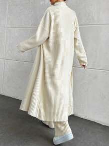 EURMUSE Solid Color Minimalist Waffle Knit Ribbed Three-Piece Set - Beige - View 2