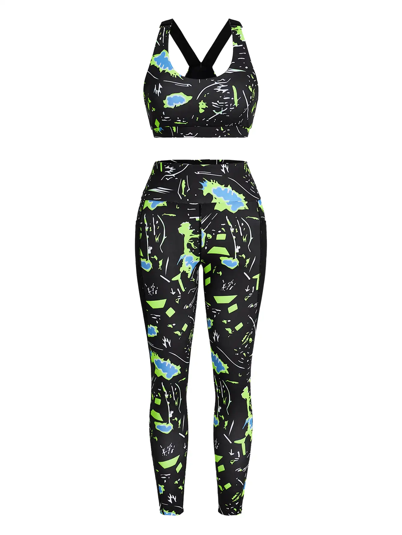 Easithlete Ensemble de sport pour femmes avec Top imprimé à la mode, pantalon long et cache-maillot. Ensemble de leggings pour femmes. Ensembles de tenues de sport pour femmes - Multicolore - Voir 6