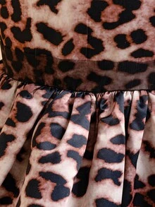 Tween Girl Leopard Print Sleeveless Party Dress With Flared Skirt - Coffee - View 4