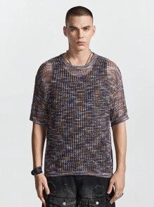 Claim Dot ملابس علوية رجالي مصمم بأكمام قصيرة مثقوبة ومنسوجة بنمط جديد - متعدد الألوان - مشاهدة 6