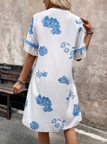 Breezaya 女士花邊修邊休閒圖形夏季連衣裙 - 杏色 - 查看 2