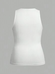 SHEIN EZwear 2 Set Plus Size Round Neck Thick Strap Padded Camisole And Tank Top, Suitable For Summer - Black and White - View 3