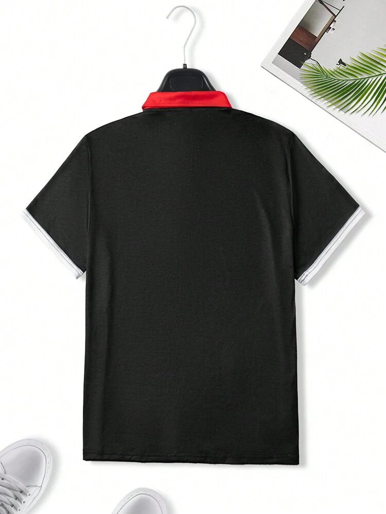 Men's Plus Size Printed Short Sleeve Polo Shirt, Summer