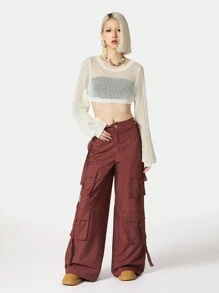SHEIN EZwear 女士秋季音乐节纹理短款毛衣套头衫