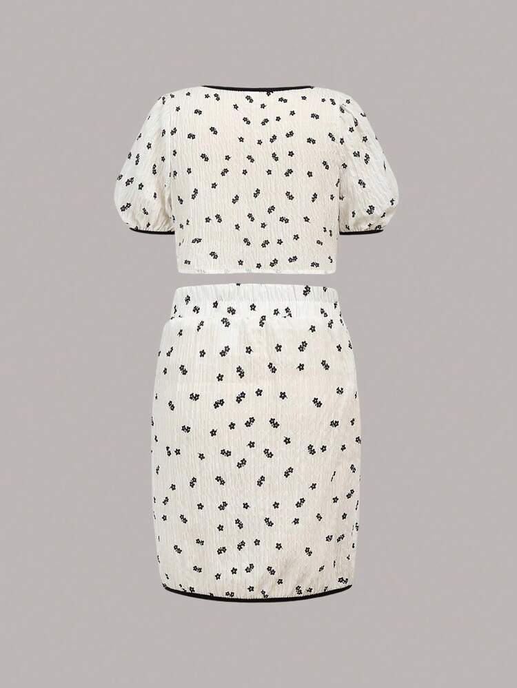 Tween Girls' Elegant & Casual Shirt And Skirt Set For Vacation