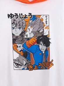 SHEIN Tween Boys' Casual Street-Style Printed Color-Block Cap Short Sleeve Tee And Shorts Knitted Two-Piece Set - Multicolor - View 4