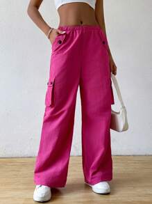 SHEIN MOOSTA Women's Solid Color Simple Daily Long Pants