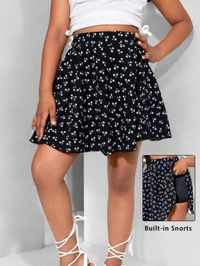 SHEIN Tween Girl Woven Ditsy Floral Wide Leg Shorts For Spring/Summer Outings