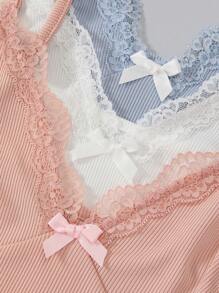 SHEIN Bộ 3 bộ đồ ngủ đơn giản màu trơn cho nữ, kích thước chuẩn/thường ngày, bộ đồ mặc ở nhà - Nhiều màu - Xem 3