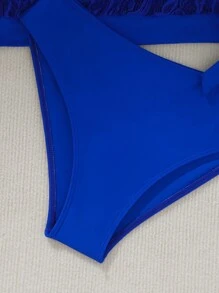 Solid Color Spaghetti Strap Tank Top And Side Tie Tankini Bottom Separates Tankini Swimwear Set, Perfect For Beach Pool Wear Summer - Royal Blue - View 3