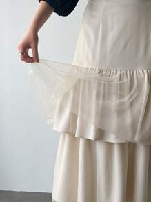 FRIFUL Women's Solid Color Casual Ruffle Hem Skirt - Apricot - View 7