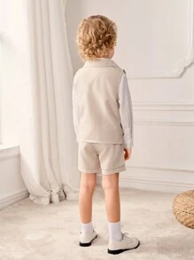 SHEIN 3pcs Gentleman Set: Long Sleeve White Shirt, Herringbone Lapel Vest And Shorts, Stylish For Birthday Party, Wedding, Performance