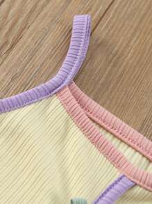 Baby Girl Sweet Butterfly Decorated Spaghetti Strap Top And Lace Hem Tulle Skirt Set, Summer - Pink - View 7