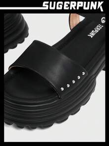 Sugerpunk Women's Black Platform Wedge Sandals, Suitable For Daily Wear Fall - Black - View 3