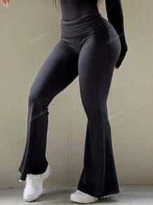 Y2K Sporty Foldover High Waist Wide Waistband Running Yoga Exercise Casual Comfort Leggings