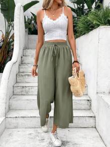 SHEIN Frenchy Bộ áo yếm và quần âu mùa hè màu trơn dành cho nữ - màu xanh lá - Xem 1