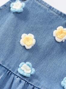 Monos y Mono de mezclilla con relieve floral de ganchillo cómodos y bonitos para niñas jóvenes