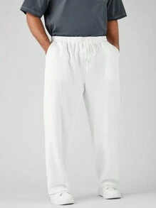 Manfinity VCAY Men's Plus Size Casual Casual Knit Tapered Solid Color Long Pants, Suitable For Daily Wear In Spring And Summer - White - View 7