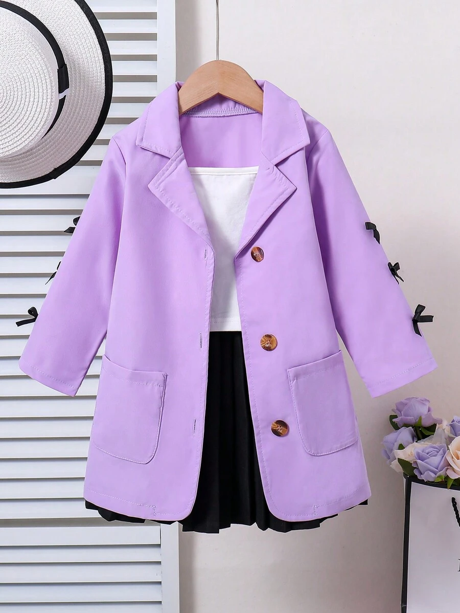 SHEIN 女孩通勤休閒時尚淺紫色西裝外套和裙子套裝
搭配經典的黑色百褶裙和白色短袖上衣,讓她的穿著風格更上一層樓。這款優雅時尚的服裝非常適合愛時尚和表達自我的孩子。 - 紫色 - 查看 1