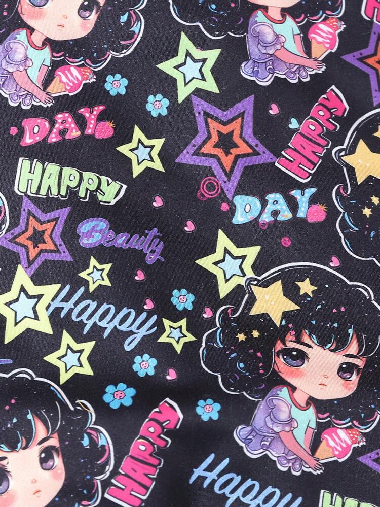 Two Girls' Purple Cartoon Allover Print Stylish Sleeveless Romper, Summer