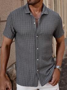 Manfinity Homme Men Solid Color Button Down Short Sleeve Shirt (Random Cut Printed) - Grey - View 8