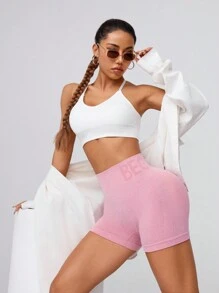 6 piezas de shorts deportivos para mujeres con banda de cintura con letras - Multicolor - Ver 7