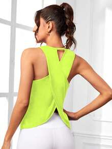 Gameset SHEIN Sport Áo ba lỗ thể thao quấn dây chéo lưng màu trơn - màu xanh lá - Xem 2