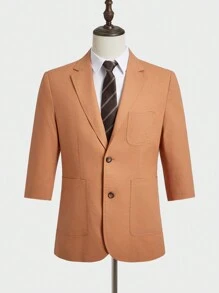 Manfinity VCAY Nueva chaqueta de traje de negocios casual ajustado de manga tres cuartos para hombres, tejido, adecuada para usar diariamente en primavera y verano.