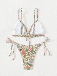 SHEIN Swim Women's Swimwear Set, Random Printed, For Vacation Summer