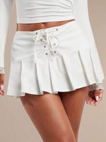 SHEIN BAE 金屬蝴蝶結交叉綁帶迷你裙短褲，荷葉邊，低腰，街頭風格，舊款風格，女士專屬；適用於日常、夏季或音樂會服裝，鄉村音樂會，性感服裝，俱樂部