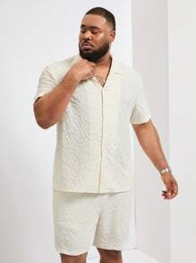 Manfinity Homme Nam Plus Size Mùa Hè Màu Trơn Cổ Áo Sơ Mi Áo Sơ Mi Tay Ngắn Và Quần Short Trang Phục Thường Ngày - Màu be - Xem 5