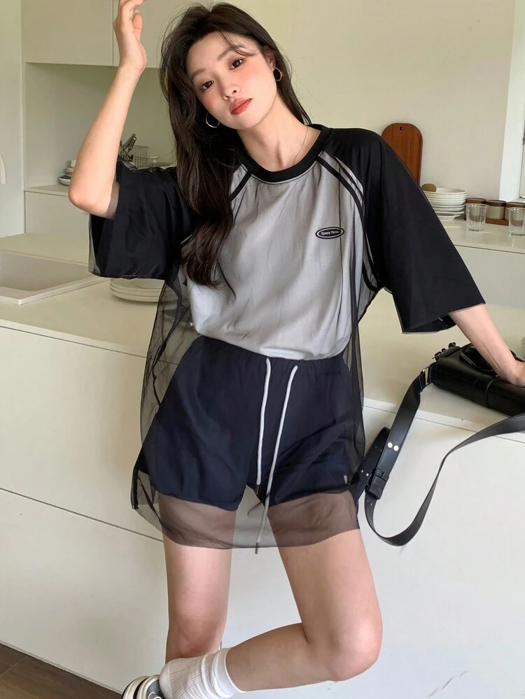 Women Loose Fit Patchwork Casual Spring/Summer T-Shirt Oversized T-Shirt