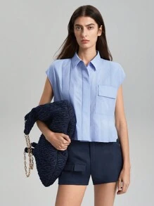 Ontre Damski Składanie Pokrywa I Pofałdowany Koszula