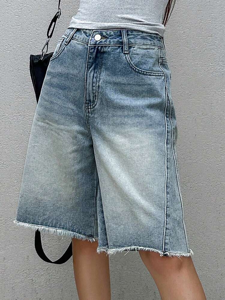 Women's Frayed Hem Casual Denim Shorts With Pockets Jorts