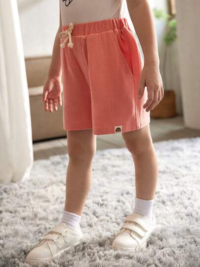 Cozy Pixies Young Girl Decorative Elastic Waistband Comfortable Sports Shorts With Woven Band