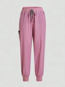 TaskEZ Conjunto de uniforme de enfermería con blusa y pantalón de unicolor de manga corta - Rosa - View 3