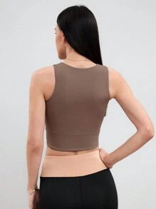 Easithlete Women's Stylish Solid Color Slim Fit Twist Design Sports Tank Top Workout Tops - Khaki - View 6