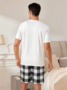 Conjunto casual de 2 piezas para hombre con estampado a cuadros para estar en casa - Multicolor - Ver 3