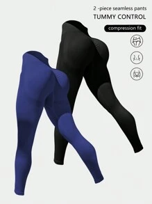 Easithlete 2pcs Seamless Yoga Compression Leggings With Ruched Butt And Tummy Control - Multicolor - View 1