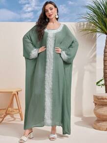 Al Najma 女式时尚印花长袖阿拉伯风格连衣裙 - 綠色 - 查看 7