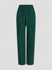 TaskEZ 純色V領短袖上衣和褲子護理制服套裝 - 綠色 - 查看 3