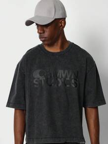 SUMWON Crop Fit Washed Tee With Front Graphic Print - Black - View 1