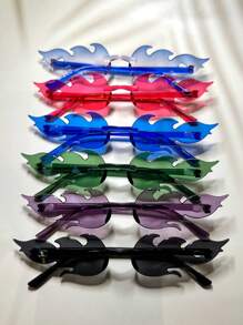 6副Y2K音乐节狂欢火焰风格多边形时尚眼镜，欧美流行，自拍道具，绿色派对眼镜配饰，沙滩配饰，夏季海滩度假、户外旅行眼镜