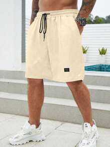 Manfinity Homme Shorts de cordón de unicolor de verano para hombres - Caqui - Ver 1