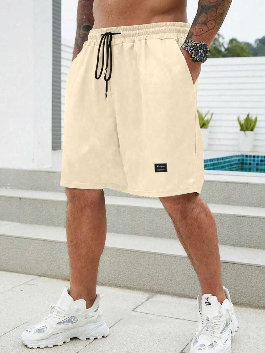 Manfinity Homme Shorts de cordón de unicolor de verano para hombres - Caqui - Ver 1