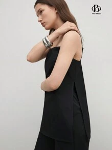 BizChic Conjunto de dos piezas elegante para mujer, sin mangas, para ir a citas. Incluye top y pantalón largo. - Negro - Ver 3