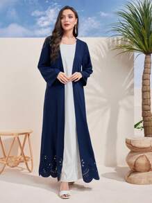 Al Najma Solid Color Belted Long Sleeve Elegant Arabic Abaya, Travel Abaya - Blue - View 1